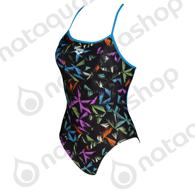 W Multicolor Palms Accellerate Back One Piece Black Turquoise Multi Arena Maillot Combi
