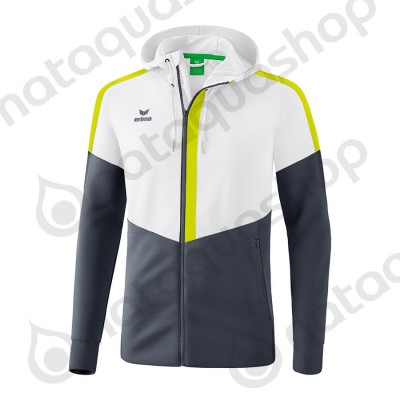 VESTE D'ENTRAINEMENT A CAPUCHE SQUAD - ADULTE blanc/slate grey/bio lime