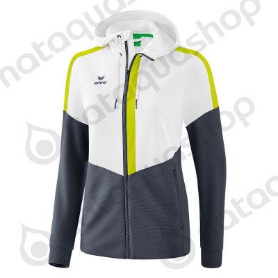 VESTE D'ENTRAINEMENT A CAPUCHE SQUAD - FEMME blanc/slate grey/bio lime