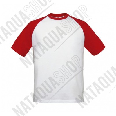 T-SHIRT BASE BALL - TU020 Blanc/Rouge